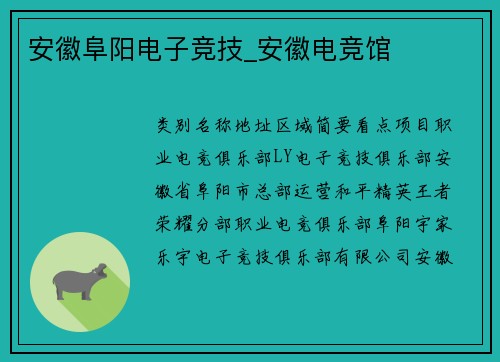 安徽阜阳电子竞技_安徽电竞馆